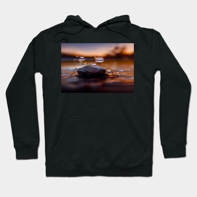 Rock In Water With Raindrops,In The Sunset, Macro Background, Close-up Hoodie by Unwind-Art-Work